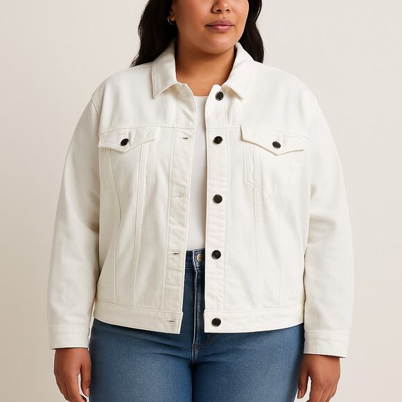 Lane Bryant Plus Size White Denim Trucker Jacket Cropped 24 NWT - Picture 1 of 8